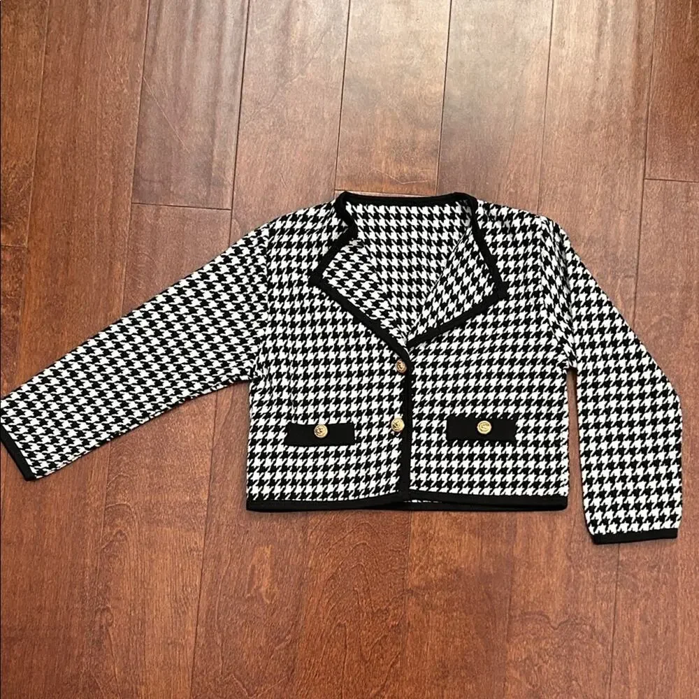 SHEIN Black and White Houndstooth Pattern 2 Piece Set, Skirt and Jacket, Size 7